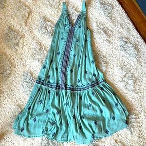 Free People teal maxi dress with embroidery. Size XS.